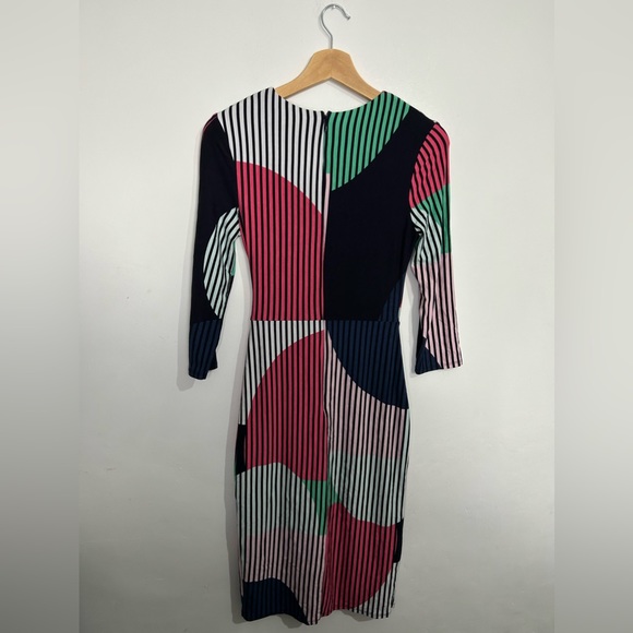 Phase Eight Size 8 Abstract Patterned Wrap Over Effect Dress Navy Blue - Picture 7 of 11